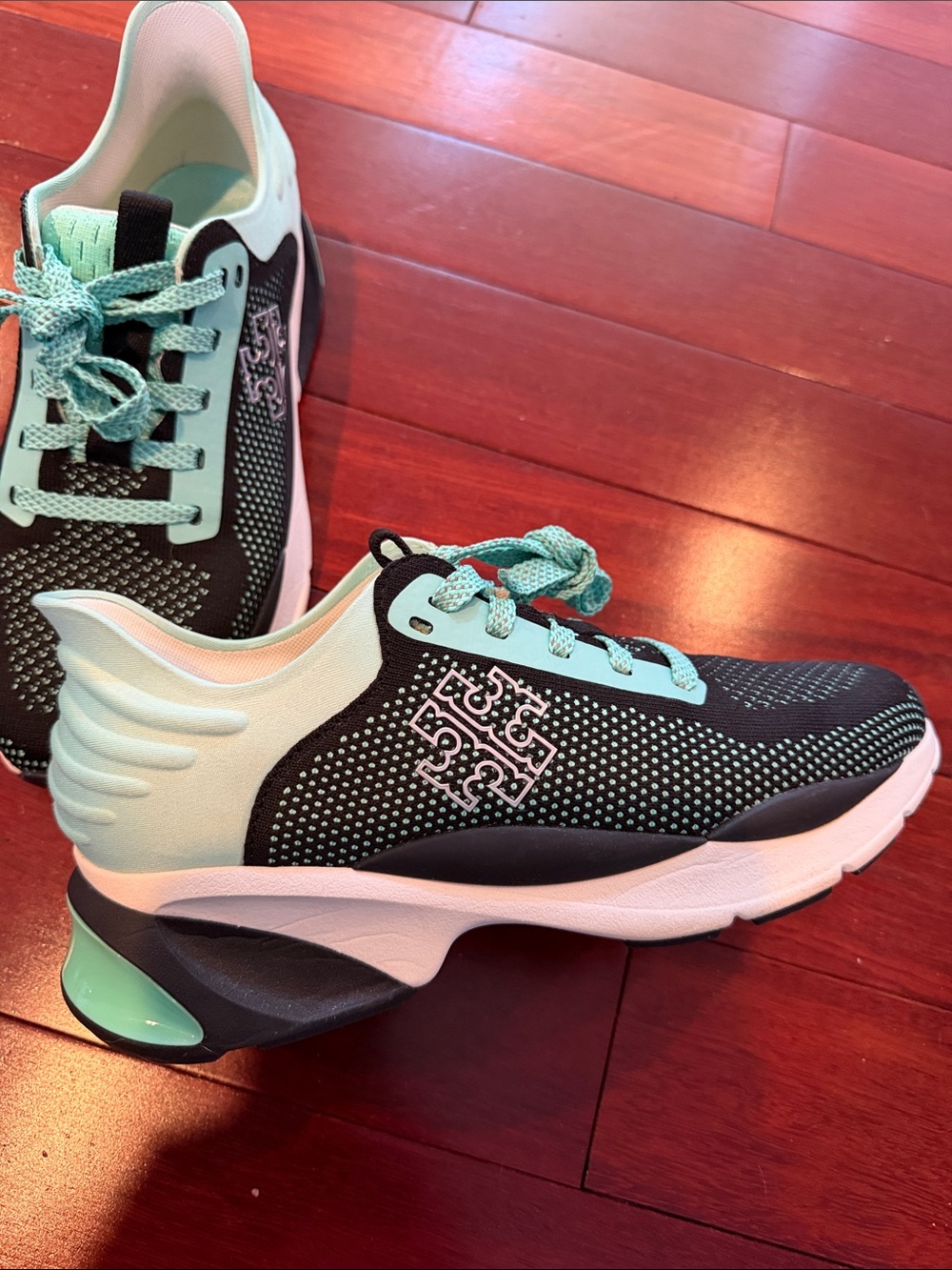 Tory Burch Mint Green and Black Knit Athletic Sneakers
